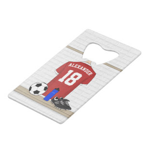 Personaliseerbaar Rood Wit Voetbalshirt Creditkaart Flessenopener