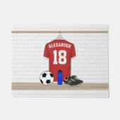 Personaliseerbaar Rood Wit Voetbalshirt Deurmat (Voorkant)