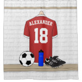 Personaliseerbaar Rood Wit Voetbalshirt Douchegordijn (Voorkant)