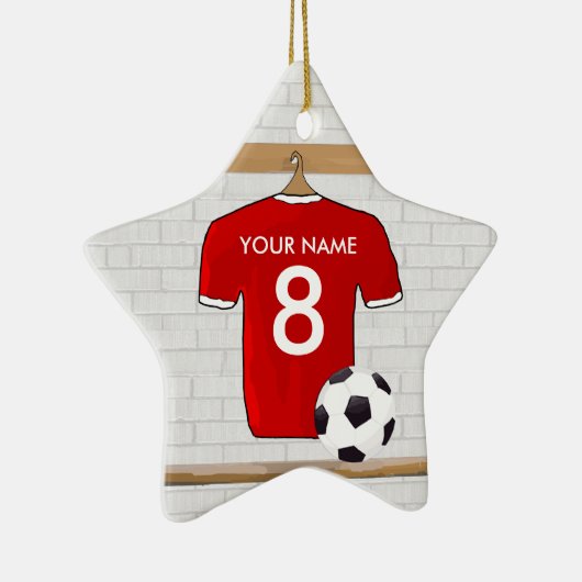 Personaliseerbaar Rood Wit Voetbalshirt Keramisch Ornament (Rechts)