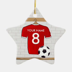 Personaliseerbaar Rood Wit Voetbalshirt Keramisch Ornament