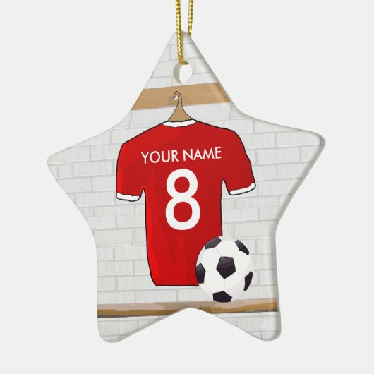 Personaliseerbaar Rood Wit Voetbalshirt Keramisch Ornament (Links)