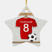 Personaliseerbaar Rood Wit Voetbalshirt Keramisch Ornament (Achterkant)