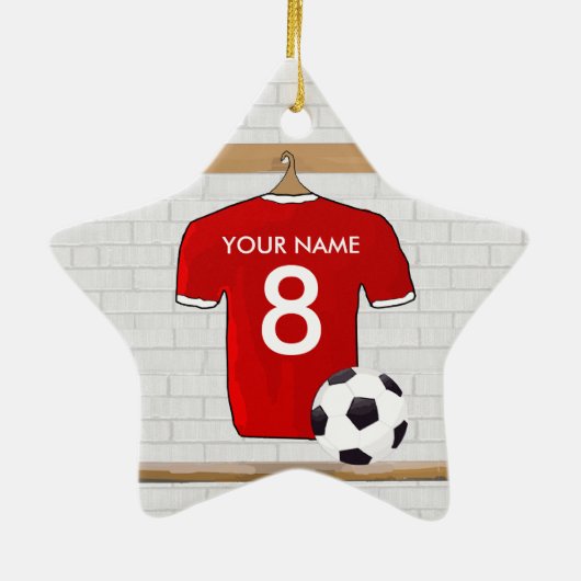 Personaliseerbaar Rood Wit Voetbalshirt Keramisch Ornament (Achterkant)