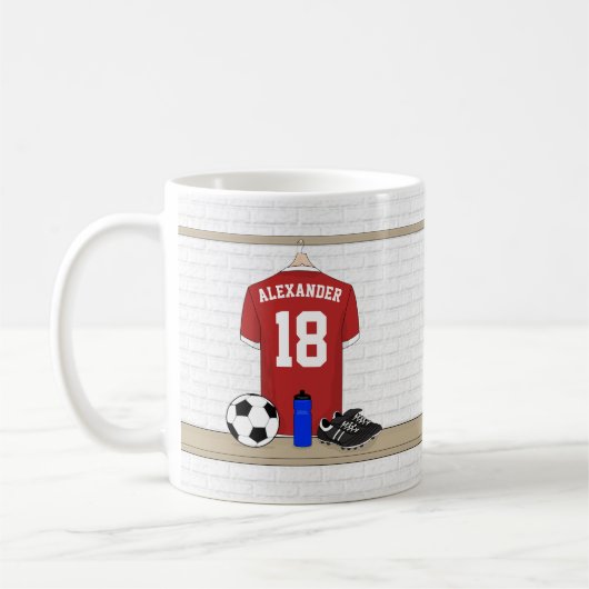 Personaliseerbaar Rood Wit Voetbalshirt Koffiemok (Links)
