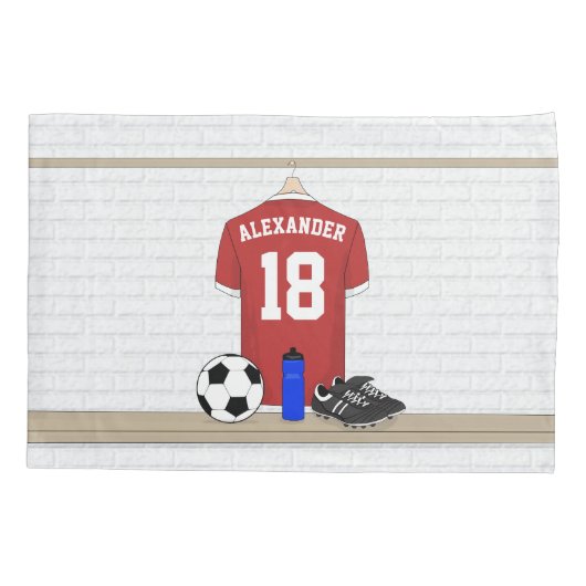 Personaliseerbaar Rood Wit Voetbalshirt Kussensloop (Achterkant)