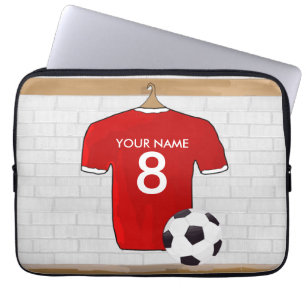 Personaliseerbaar Rood Wit Voetbalshirt Laptop Sleeve