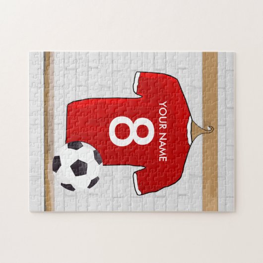 Personaliseerbaar Rood Wit Voetbalshirt Legpuzzel (Horizontaal)