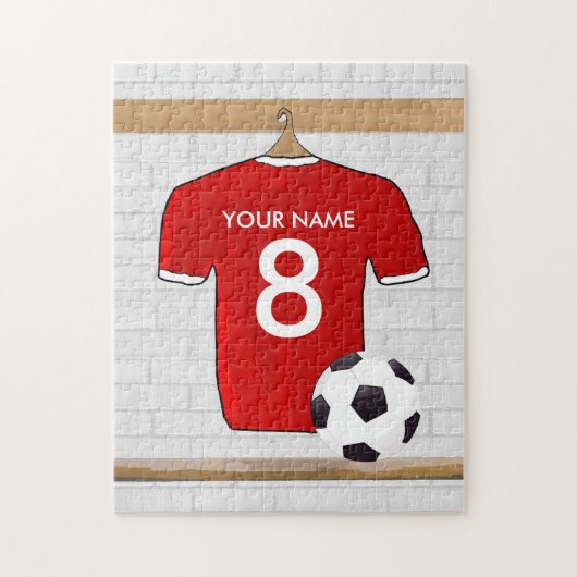 Personaliseerbaar Rood Wit Voetbalshirt Legpuzzel (Verticaal)