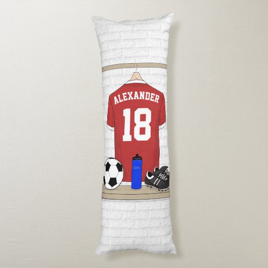 Personaliseerbaar Rood Wit Voetbalshirt Lichaamskussen (Achterkant (Verticaal))