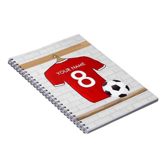 Personaliseerbaar Rood Wit Voetbalshirt Notitieboek (Rechterzijde)