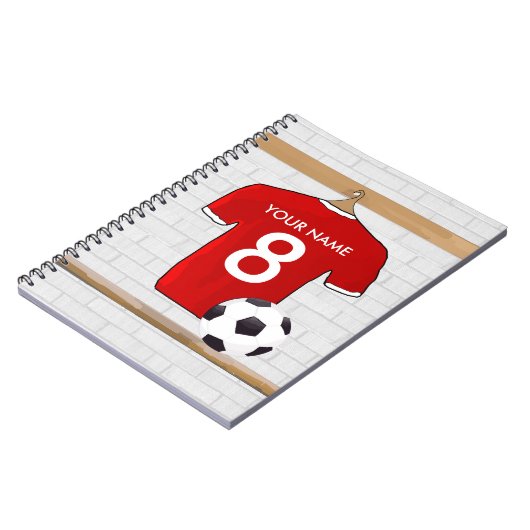 Personaliseerbaar Rood Wit Voetbalshirt Notitieboek (Linkerzijde)