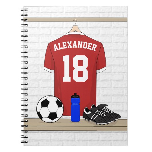 Personaliseerbaar Rood Wit Voetbalshirt Notitieboek (Voorkant)