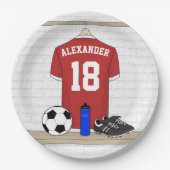 Personaliseerbaar Rood Wit Voetbalshirt Papieren Bordje (Voorkant)