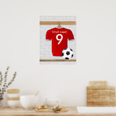 Personaliseerbaar Rood Wit Voetbalshirt Poster (Keuken)