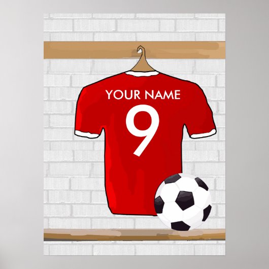 Personaliseerbaar Rood Wit Voetbalshirt Poster (Voorkant)