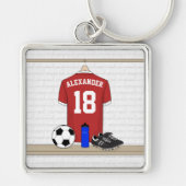 Personaliseerbaar Rood Wit Voetbalshirt Sleutelhanger (Voorkant)