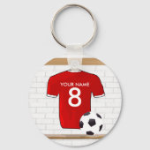 Personaliseerbaar Rood Wit Voetbalshirt Sleutelhanger (Voorkant)
