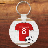 Personaliseerbaar Rood Wit Voetbalshirt Sleutelhanger (Voorkant)