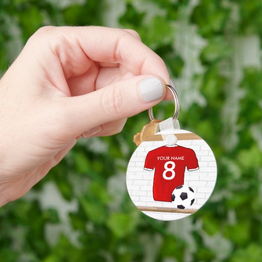 Personaliseerbaar Rood Wit Voetbalshirt Sleutelhanger (Hand)