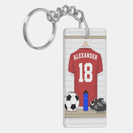 Personaliseerbaar Rood Wit Voetbalshirt Sleutelhanger (Voorkant Links)