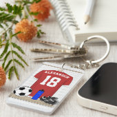 Personaliseerbaar Rood Wit Voetbalshirt Sleutelhanger (Voorkant Rechts)