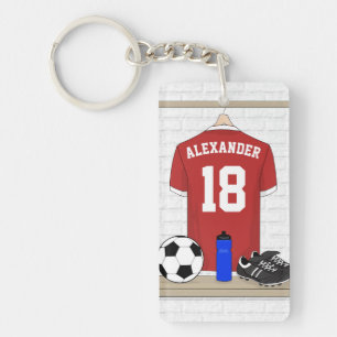 Personaliseerbaar Rood Wit Voetbalshirt Sleutelhanger