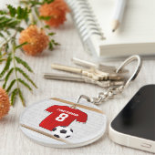 Personaliseerbaar Rood Wit Voetbalshirt Sleutelhanger (Voorkant Rechts)