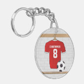 Personaliseerbaar Rood Wit Voetbalshirt Sleutelhanger (Voorkant Links)