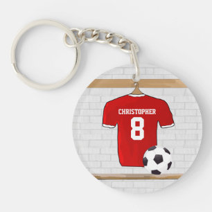 Personaliseerbaar Rood Wit Voetbalshirt Sleutelhanger