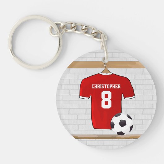 Personaliseerbaar Rood Wit Voetbalshirt Sleutelhanger (Voorkant)