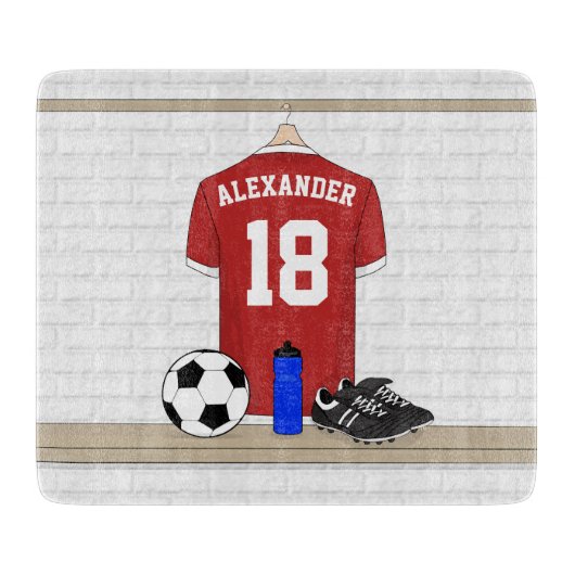 Personaliseerbaar Rood Wit Voetbalshirt Snijplank (Voorkant)