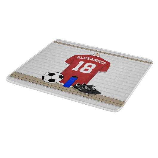 Personaliseerbaar Rood Wit Voetbalshirt Snijplank (Hoek)