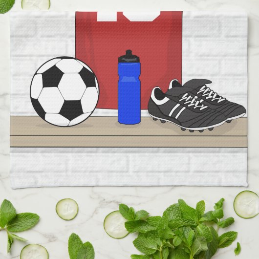 Personaliseerbaar Rood Wit Voetbalshirt Theedoek (Gevouwen)