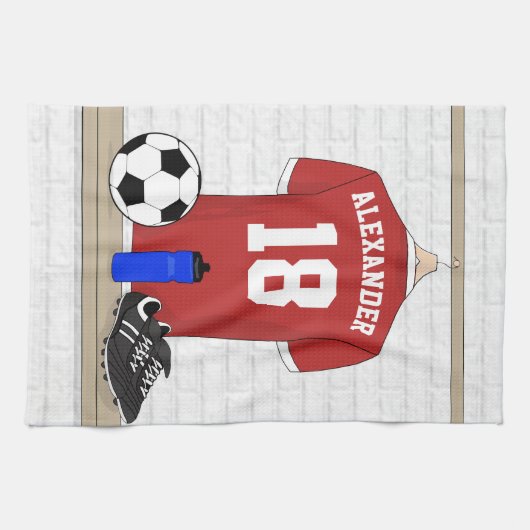Personaliseerbaar Rood Wit Voetbalshirt Theedoek (Horizontaal)