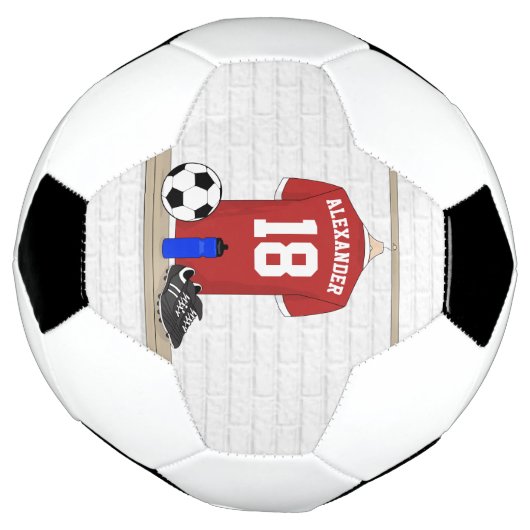 Personaliseerbaar Rood Wit Voetbalshirt Voetbal (Gedraaid)