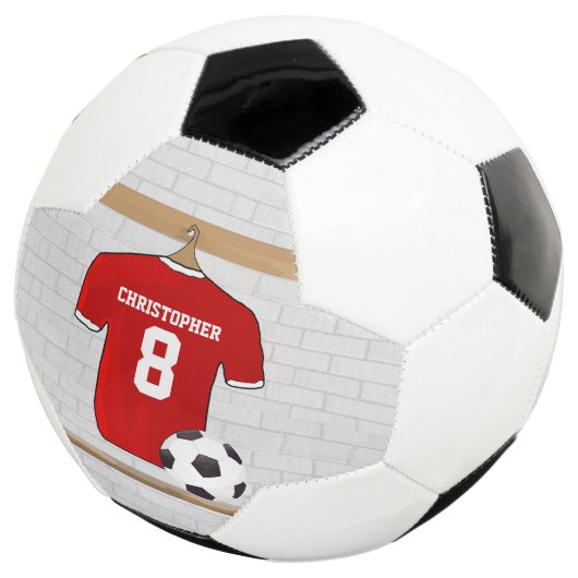 Personaliseerbaar Rood Wit Voetbalshirt Voetbal (Drie kwart)