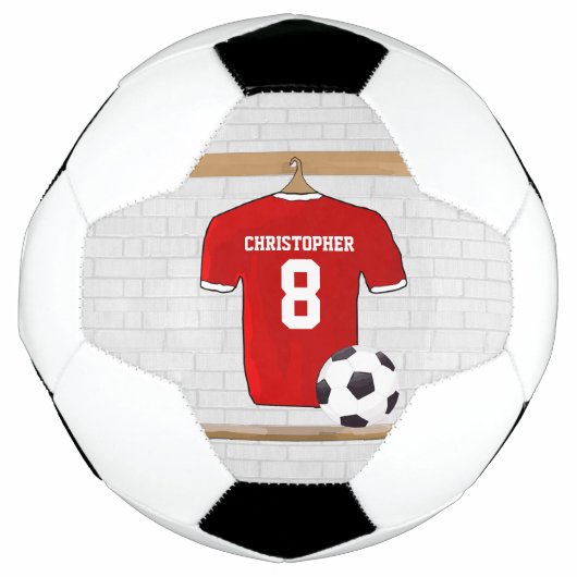 Personaliseerbaar Rood Wit Voetbalshirt Voetbal (Voorkant)