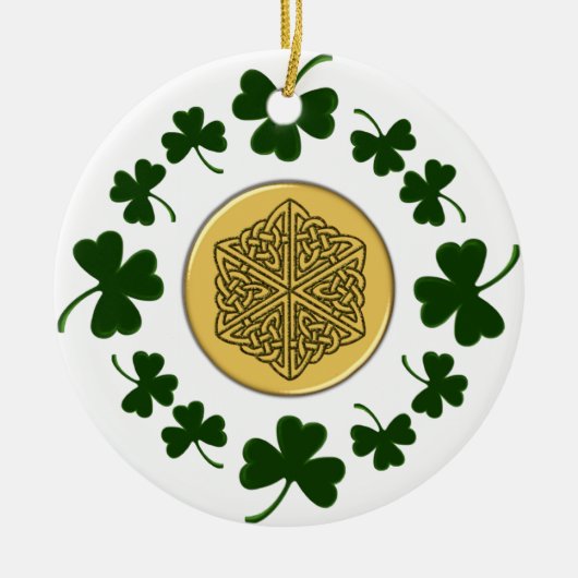 PERSONALISEERBAAR! Shamrocks - Gold Irish Celtic Keramisch Ornament (Voorkant)
