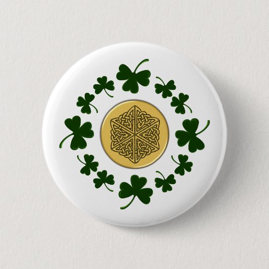 PERSONALISEERBAAR!  Shamrocks - Gold Irish Celtic Ronde Button 5,7 Cm (Voorkant)
