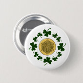 PERSONALISEERBAAR!  Shamrocks - Gold Irish Celtic Ronde Button 5,7 Cm (Voorkant /achterkant)