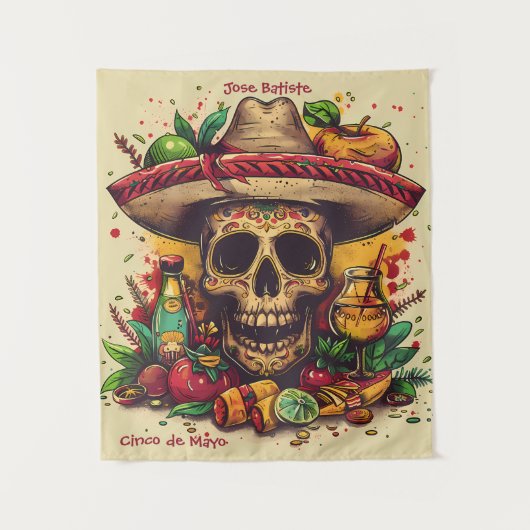 Personaliseerbare CInco de Mayo Skull Wandkleed (Voorkant)