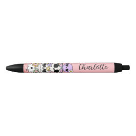 Personaliseerbare Griezige Mopshartige Bloemenskel Zwarte Inkt Pen
