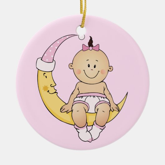 Personaliseerbare het Meisje van de Maan van Keramisch Ornament (Voorkant)