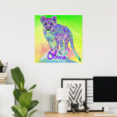 personaliseerbare leeuwenkub van de regenboog poster (Thuiskantoor)