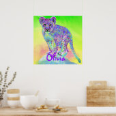 personaliseerbare leeuwenkub van de regenboog poster (Keuken)