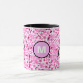 personaliseerbare mok | Roze Bloemen Monogrammed I (Midden)