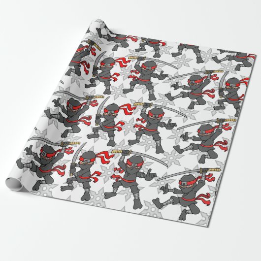 Personaliseerbare Patroon Ninja Cadeaupapier (Uitgerold)