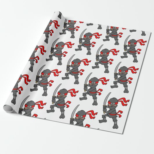 Personaliseerbare Patroon Ninja Cadeaupapier (Uitgerold)