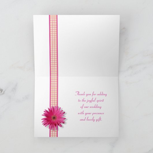 Personaliseerbare Roze Gerbera Daisy Thank You Bedankkaart (Binnen)